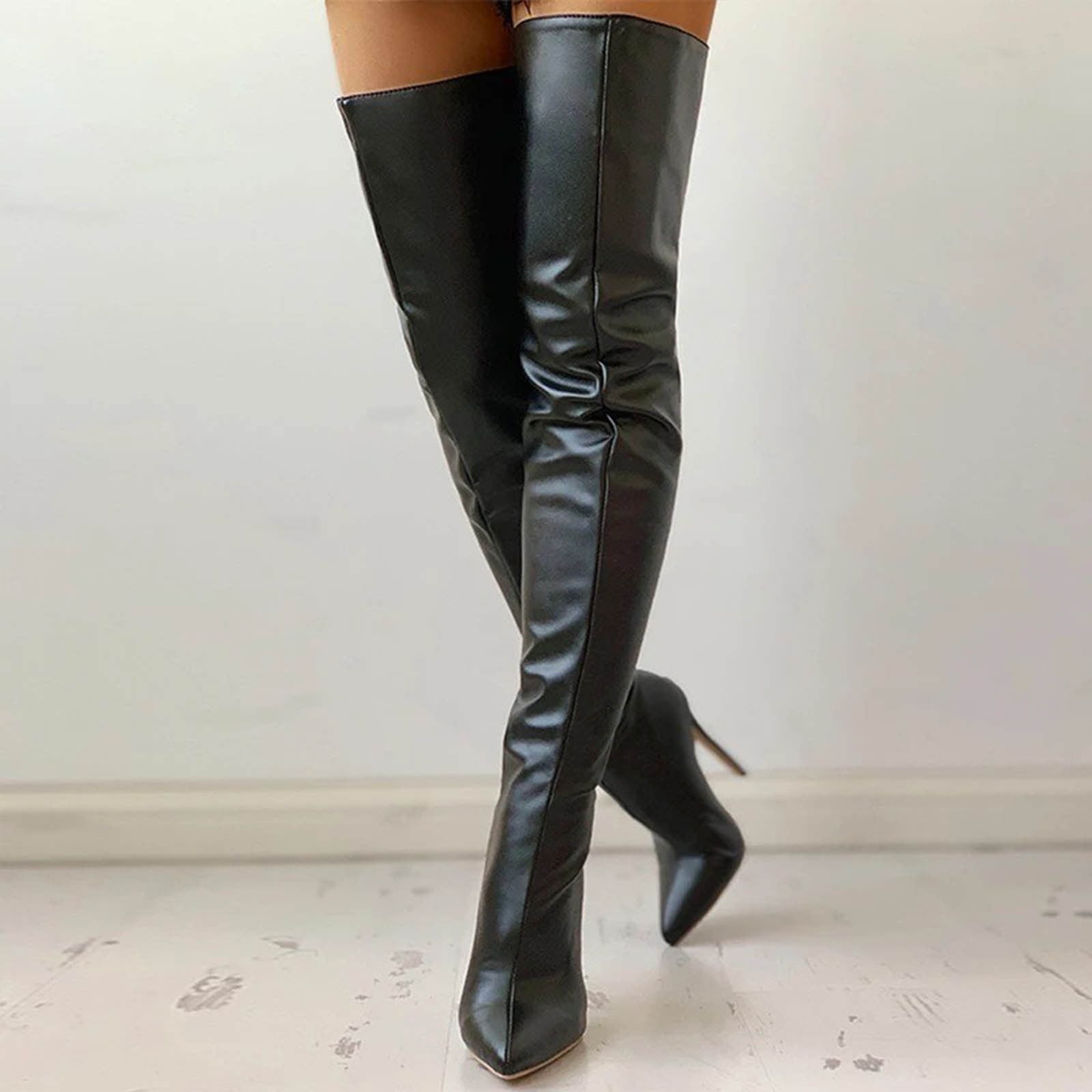 NobleOnly Women's High Heels Platform Knee-High Zipper Black Boots –  Castamere