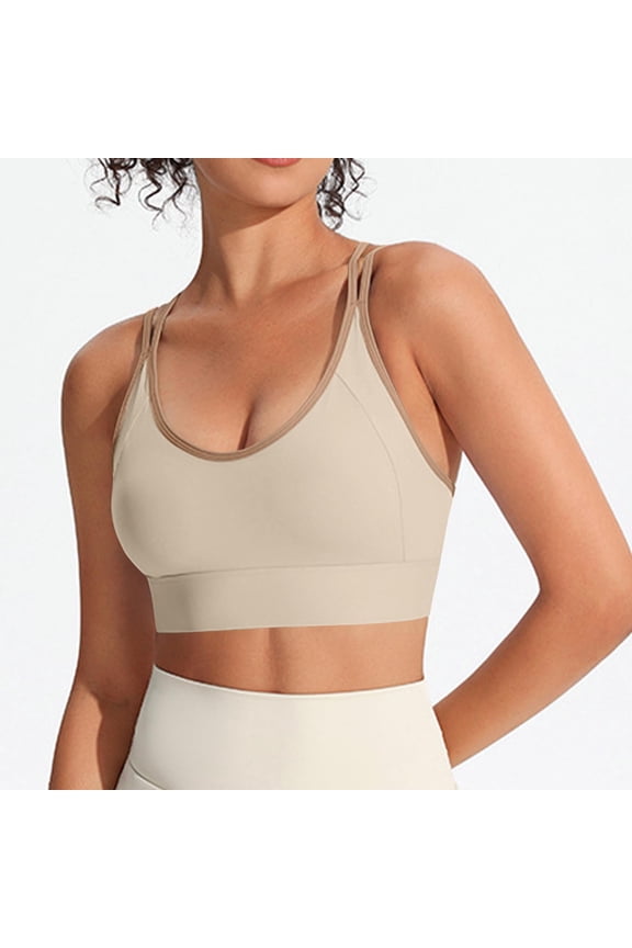 Womens Medium Support Sports Bra - Seamless Wirefree Workout Top Racerback Lightweight Breathable for Yoga Fitness Khaki,Size S