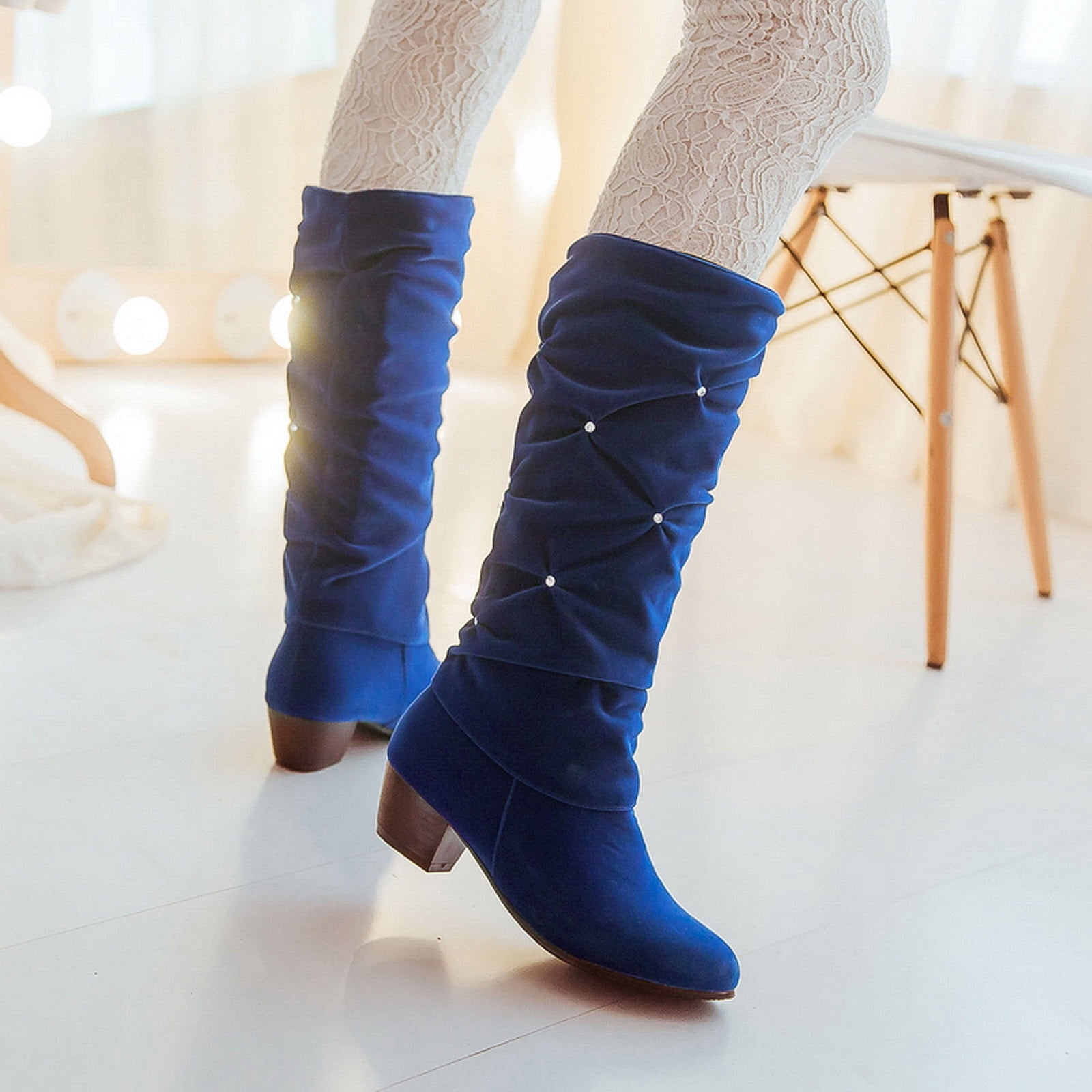 Block heel calf length cheap boots