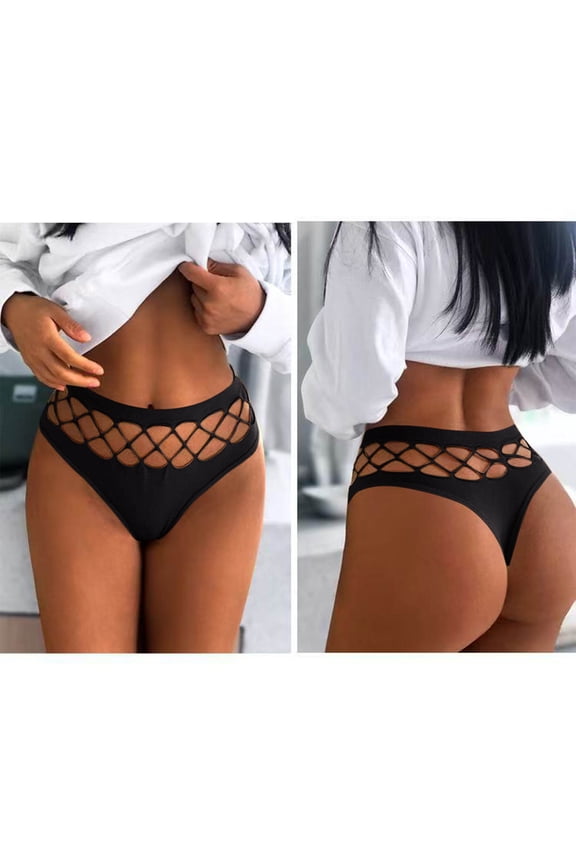 Womens No Show Seamless Fishnet Cheeky Briefs - Black Polyamide 1 Pack,Size 2XL
