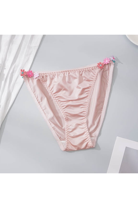 Womens Pink Bikini Panties Floral Embroidered Low Rise Seamless Soft Polyamide S-4XL,Size S
