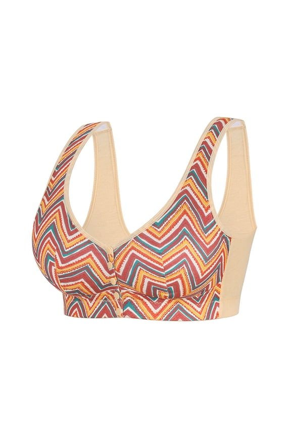 Womens Plus Size Front Closure Sports Bra High Impact Workout Bra with Racerback in Khaki Geometric Print,Size 3XL