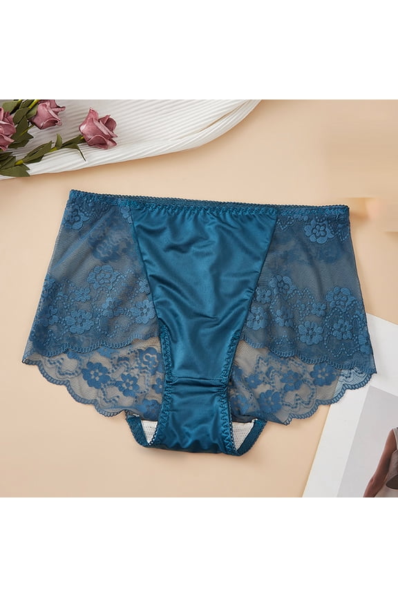 Womens Plus Size High Waisted Lace Briefs Tummy Control Seamless Panties No VPL Blue,Size 4XL