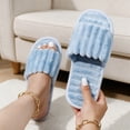 thumbnail image 1 of FITORON Womens Plush Open Toe Slide Slippers, Soft Quilted Fuzzy Indoor House Shoes with Warm Lining, Sky Blue,Size 9-9.5, 1 of 5