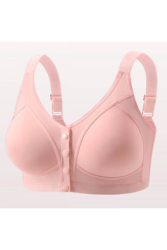 Womens Post Surgery Comfort Bra Front Closure, Wireless Seamless Pullover Bra with Light Padding, Pink,Size S