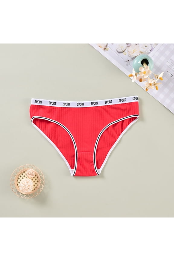 Womens Red Ribbed Sport Briefs - Mid-Rise Breathable Polyamide Stretch Athletic Underwear,Size XL
