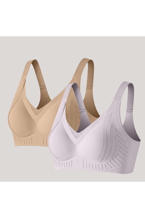 Womens Seamless Sports Bra 2 Pack, Medium High Impact Workout Bra with Removable Pads, Racerback, Adjustable Hook Closure, Coffee,Size L