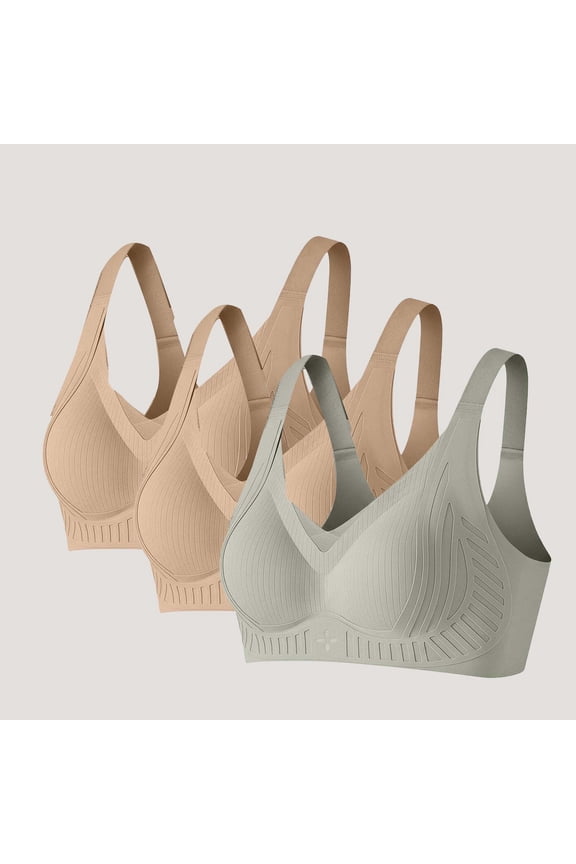 Womens Seamless Sports Bra 3 Pack - High Support Workout Bras, Wide Strap Plus Size Yoga Bra with Back Closure, Moisture Wicking, Coffee,Size M