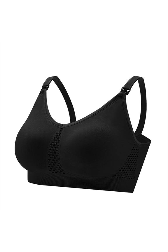 Womens Seamless Sports Bra, Wireless Workout Bra with Mesh Panels - Racerback Medium Support Moisture Wicking for Yoga Gym Running - Black,Size L