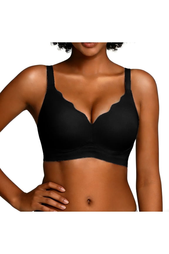 Womens Seamless Wireless T-Shirt Bra Wirefree No Show Bra Light Support Comfy Everyday Black,Size L