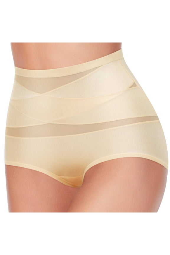 Womens Tummy Control High Waisted Shapewear Briefs Breathable Seamless Yellow,Size M