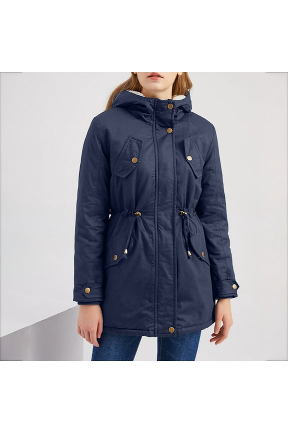 Womens Winter Coats- Casual Turtleneck Full Zip Anorak Long Sleeve Solid ,for Autumn Winter Navy L