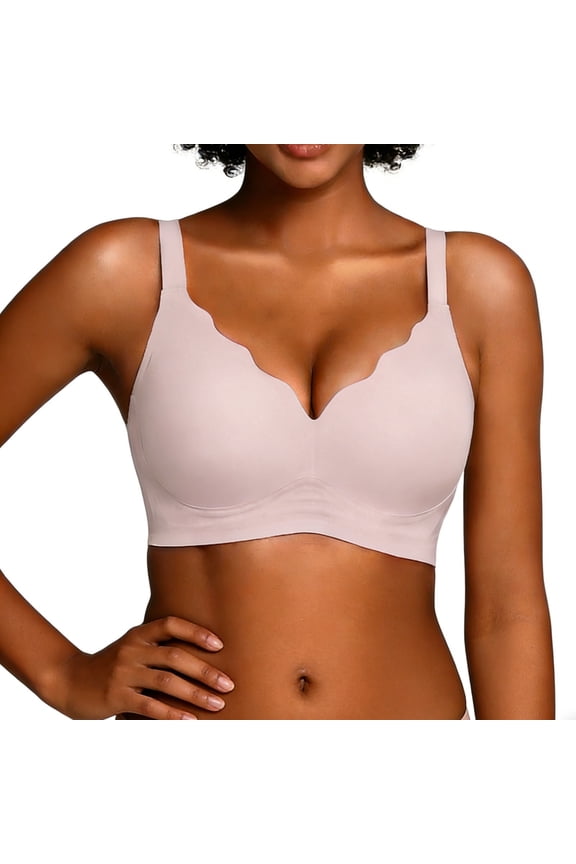 Womens Wirefree Comfort Bra Seamless Wireless T-Shirt Bra No Show Light Support Everyday Pink,Size 2XL