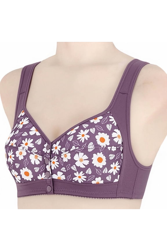 Womens Wirefree Seamless Nursing Bra Front Closure Floral Plus Size Bra for Lounge & Sleep Purple,Size 3XL