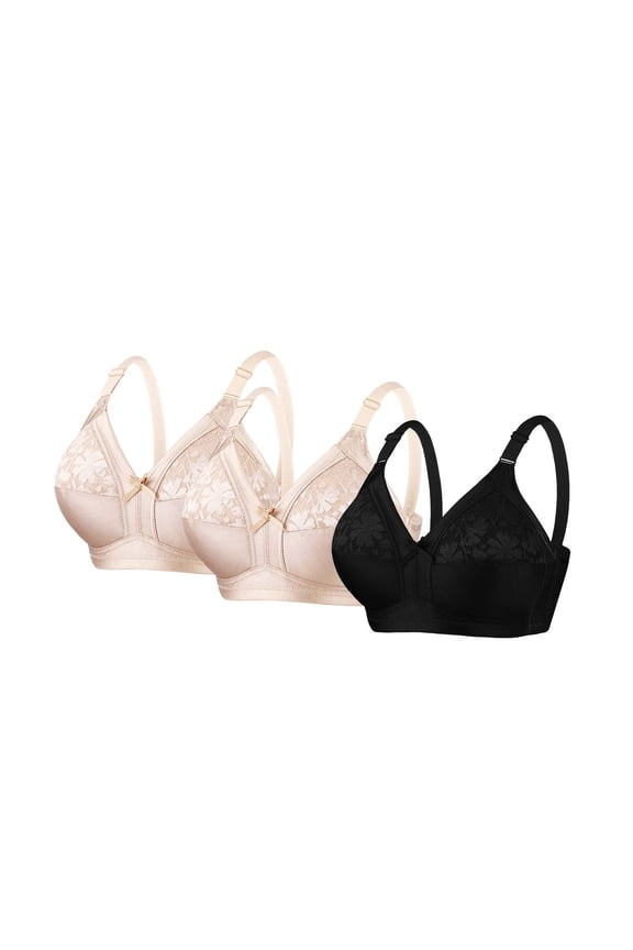 Womens Wireless Bras 3 Pack, Front Closure Seamless Bra Set, Lace Comfort Bras Full Coverage Beige,Size 36