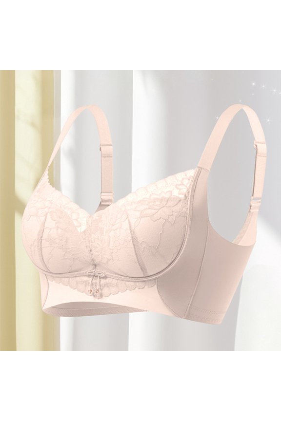 Womens Wireless Full Coverage Lace Bra C Cup Side Smoothing Support Beige,Size 90C