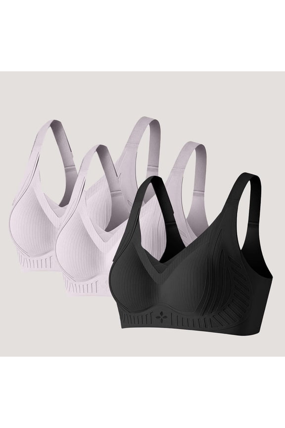 Womens Wireless Sports Bra 3 Pack, Medium Support Seamless Racerback - Wirefree Padded Everyday & Workout Bra, Purple,Size 2XL