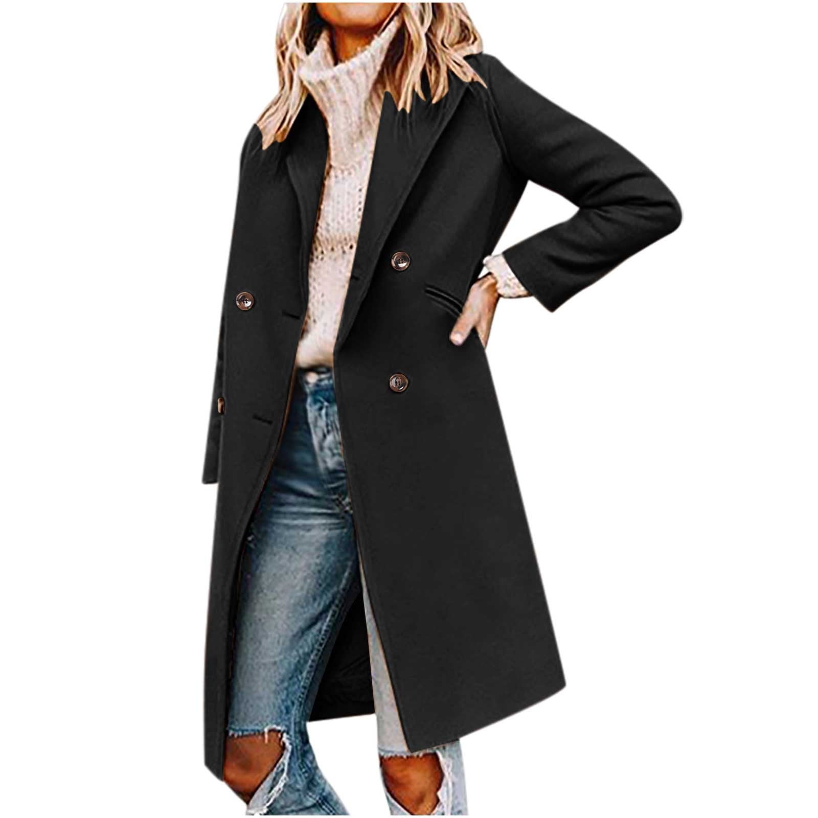 Fitoron Women Winter Coat- Button-Down Elegant Fashion Woolen Jacket Turndown Collar Long Sleeve Peacoat Solid Outerwear Gray, Women's, Size: 2XL