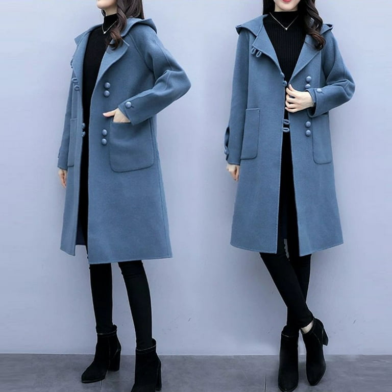 Dolkfu Womens Long Winter Jacket Women Work Solid Vintage Winter Office  Sleeveless Button Woolen Jacket Coat 