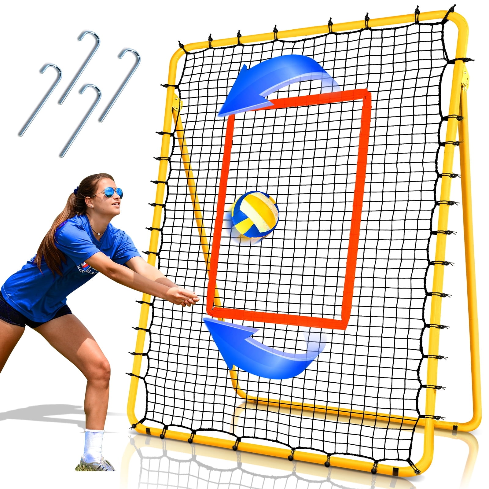 ‌FITPLAY 7x4 FT Volleyball Rebounder Net, 5 Adjustable Rebound Angles Volleyball Training Equipment