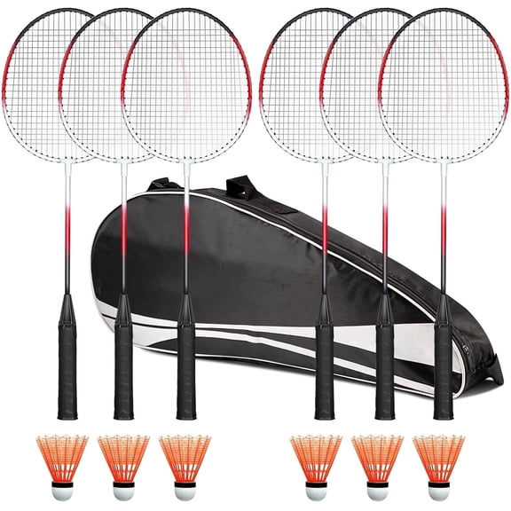 FITPLAY Badminton Racket Set with Nylon Shuttlecocks, 6-Player