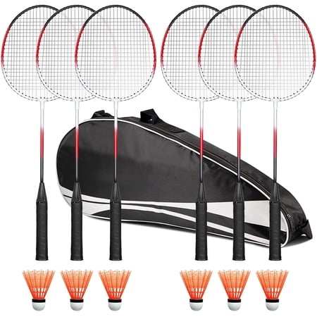 FITPLAY Badminton Racket Set with Nylon Shuttlecocks, 6-Player