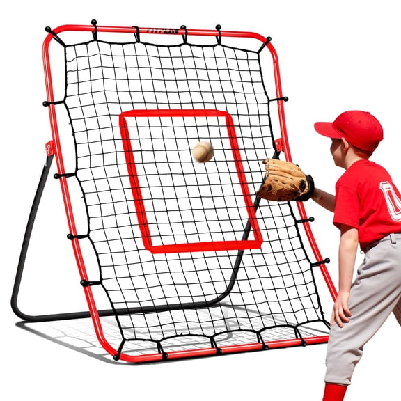 FITPLAY Baseball Rebounder Net + Pitchback Net, 4x 3' Angle Adjustable Pitch Trainer Simulate , Easy-Fold Design
