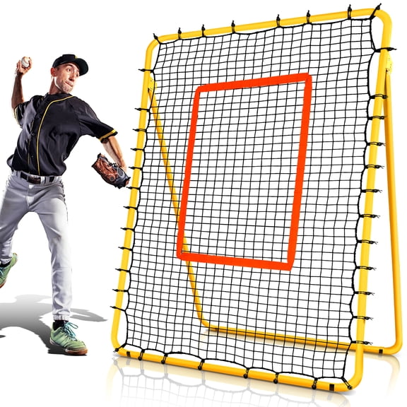 FITPLAY Portable 7x 4FT Baseball & Softball Rebounder Net with Adjustable Angles for Fly Balls, Grounders, and Line Drives Includes Carry Bag, Ideal for All Players