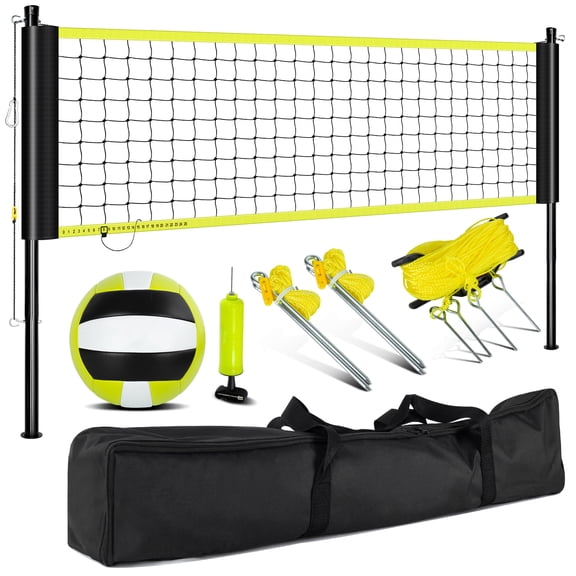 FITPLAY Volleyball Net Set for Outdoor, Three Height Adjustable, 32*8 Feet