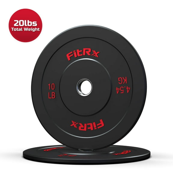 FitRx 10lb Bumper Plates – Olympic Weight Plates for Home Gym, Pair