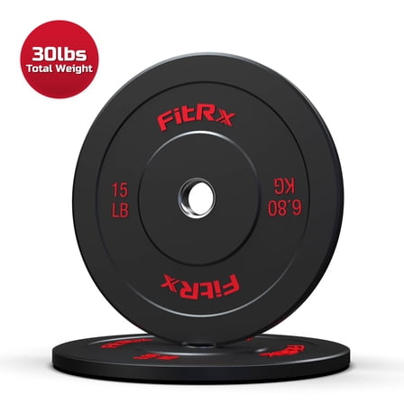 FitRx 15lb Bumper Plates – Olympic Weight Plates for Home Gym, Pair