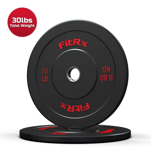 FitRx 15lb Bumper Plates – Olympic Weight Plates for Home Gym, Pair