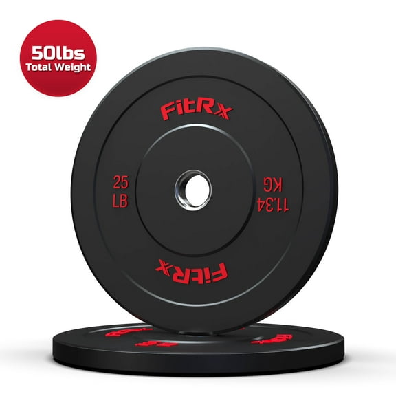 FitRx 25lb Bumper Plates – Olympic Weight Plates for Home Gym, Pair