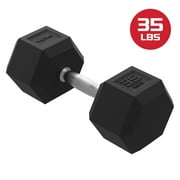 FitRx 35lbs Rubber Hex Dumbbell   Solid Steel Handle, Durable Rubber Coating, Anti-Roll Weight for Fitness, Single