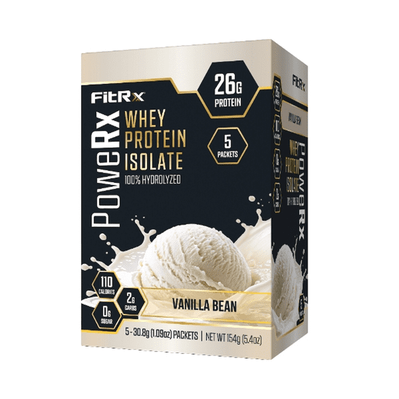 FitRx PoweRx Whey Protein Isolate  Vanilla Bean High Protein Powder, 26g Whey Isolate, 0g Sugar, 5 Servings, 5.4 oz Total