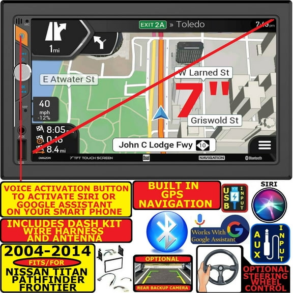 FITS 04-14 NISSAN PATHFINDER FRONTIER TITAN GPS NAVIGATION BLUETOOTH CAR RADIO