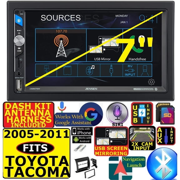 FITS 05 -11 TOYOTA TACOMA AM/FM USB/BLUETOOTH TOUCHSCREEN CAR RADIO STEREO PKG. INCLUDES VEHICLE SPECIFIC INSTALLATION HARDWARE INCLUDING DASH KIT, WIRE HARNESS, AND ANTENNA ADAPTER WHEN REQIR