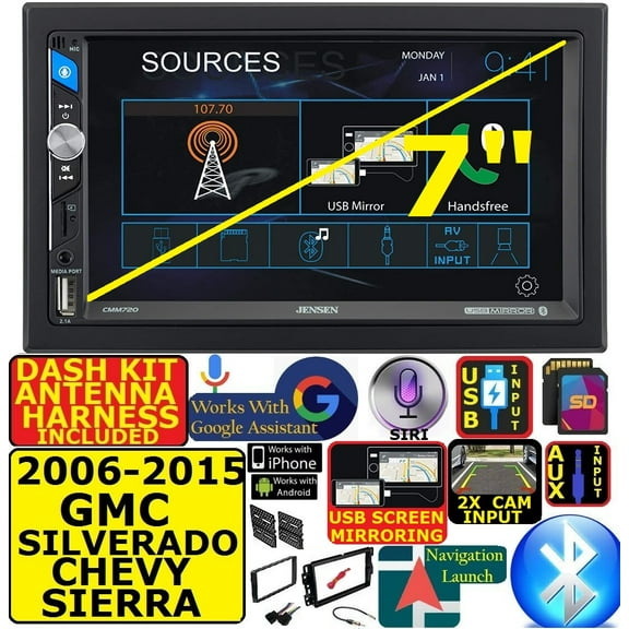 FITS 06-15 CHEVROLET GMC SILVERADO SIERRA SIERRA SAVANA AM/FM USB/BLUETOOTH TOUCHSCREEN CAR RADIO STEREO PKG. INCLUDES VEHICLE SPECIFIC INSTALLATION HARDWARE INCLUDING DASH KIT, WIRE HARNESS,