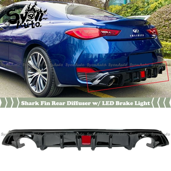 FITS 17-2022 INFINITI Q60 GLOSS BLACK SHARK FIN REAR DIFFUSER W/ LED BRAKE LIGHT