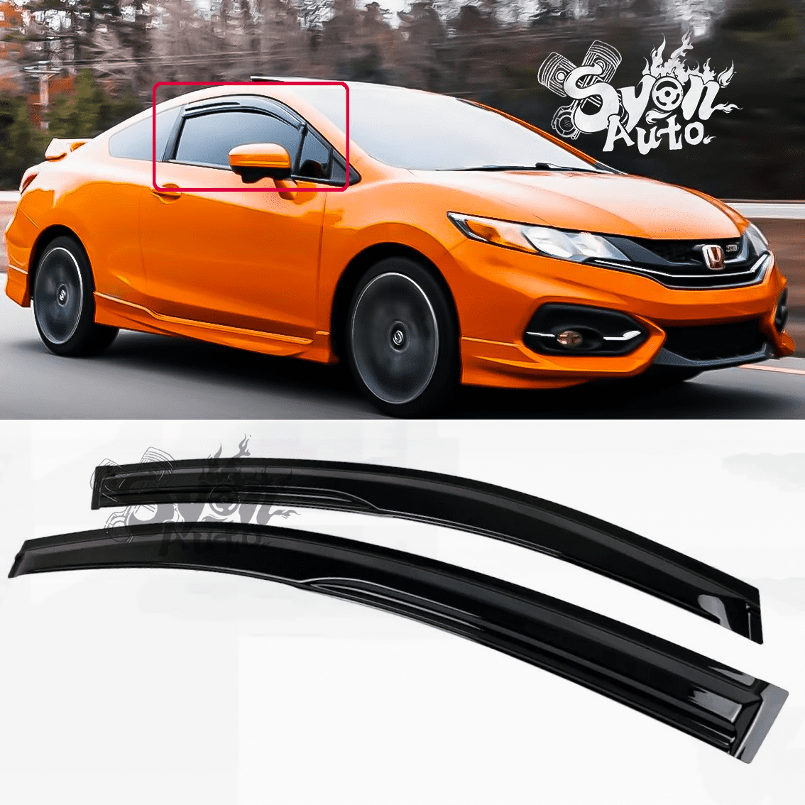 For 2012-2015 Honda Civic Sedan JDM Wavy Mugen Style Window Visors Rain Guards E - Foto 12