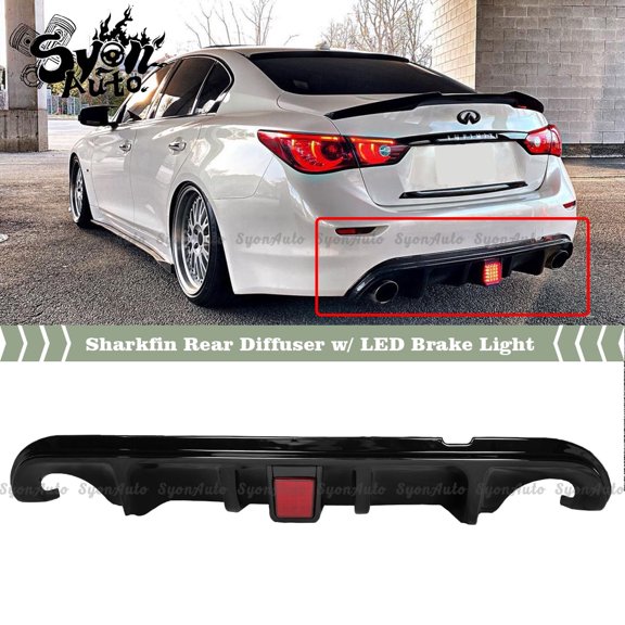 FITS 2014-2017 INFINITI Q50 GLOSS BLACK SHARK FIN REAR DIFFUSER W/ LED BRAKE LIGHT