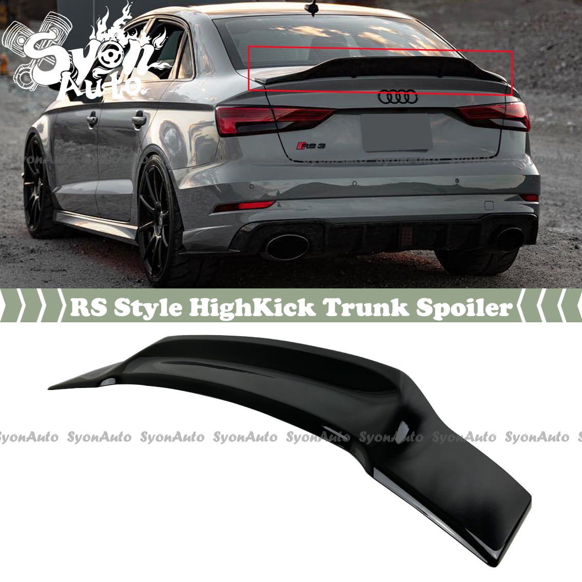 Gloss Black Trunk Spoiler Wing For 2014-2020 Audi A3/S3/RS3 Sedan (8V) - ABS Plastic, No Drill