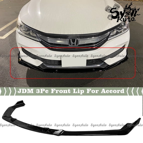 FITS 2016-2017 HONDA ACCORD GLOSSY BLACK JDM STYLE 3PC FRONT BUMPER LIP SPLITTER