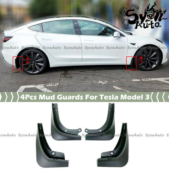 FITS 2017-2024 TESLA MODEL 3 DIRECT FIT DRILLING-FREE MUD FLAP SPLASH GUARDS 4 PCS SET