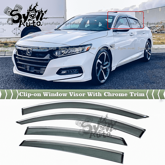 FITS 2018-2021 HONDA ACCORD TINTED CLIP-ON WINDOW VISOR RAIN GUARD W/ CHROME TRIM
