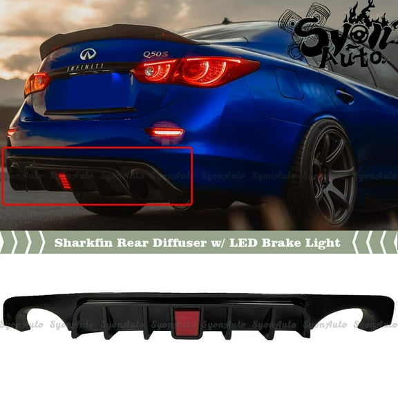 FITS 2018-2021 INFINITI Q50 GLOSSY BLACK SHARK FIN REAR DIFFUSER W/ LED BRAKE LIGHT