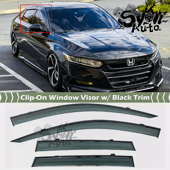 FITS 2018-2022 HONDA ACCORD JDM TINTED WINDOW VISOR CLIP-ON RAIN GUARD W/ BLACK TRIM