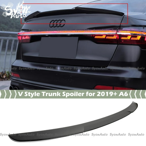 FITS 2019-2025 AUDI A6 C8 V STYLE GLOSSY BLACK HIGH KICK REAR TRUNK SPOILER WING