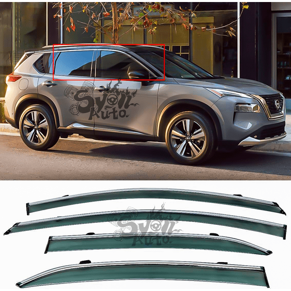 FITS 2021-2024 Nissan Rogue JDM Smoke Tinted Clip-ON Window Visor W/Chrome Trim Rain Guard