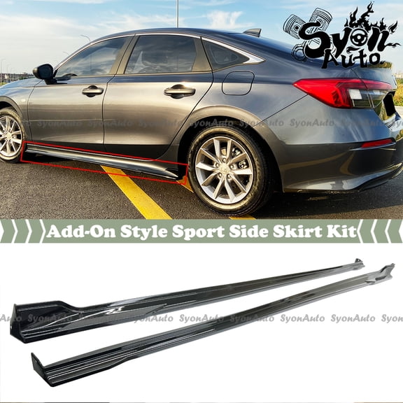 FITS 2022-2024 HONDA CIVIC GLOSSY BLACK SPORT SIDE SKIRT ADD-ON EXTENSION KIT
